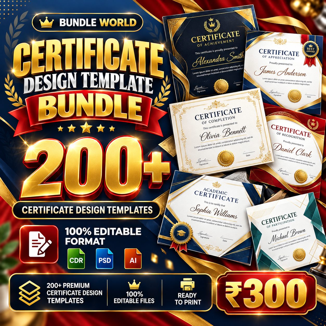 Certificate Template Bundle 01 · 200 designs · CT-01