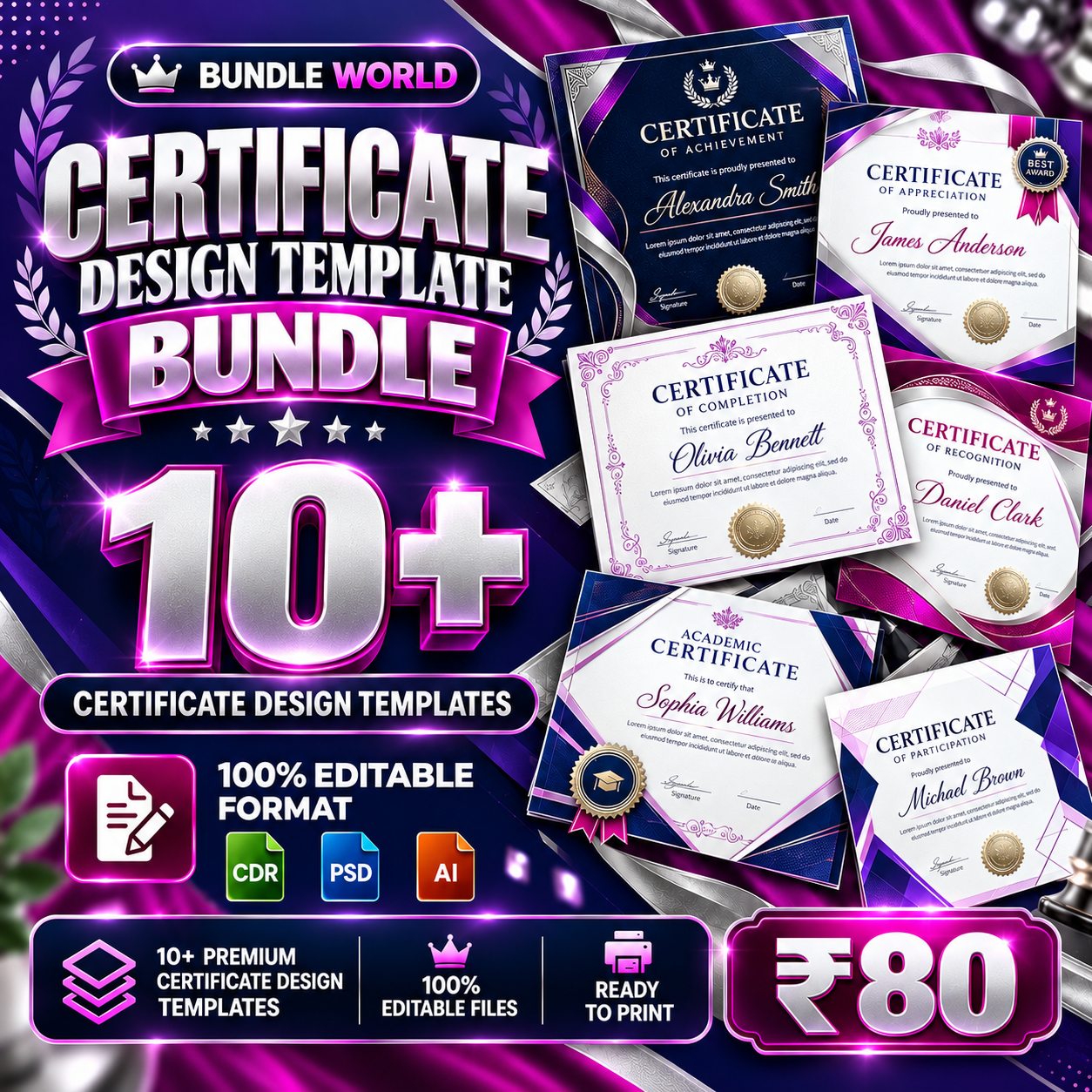 Certificate Template Bundle 01 · 10 designs · CT-10